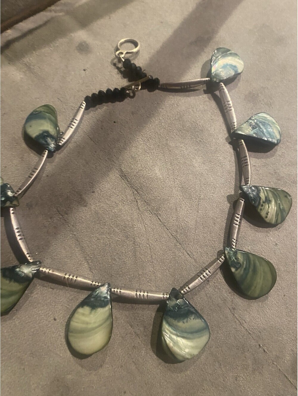 Vintage Southwestern Sterling Mother Of Pearl Necklace